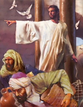 jesús y paloma religioso cristiano Pinturas al óleo